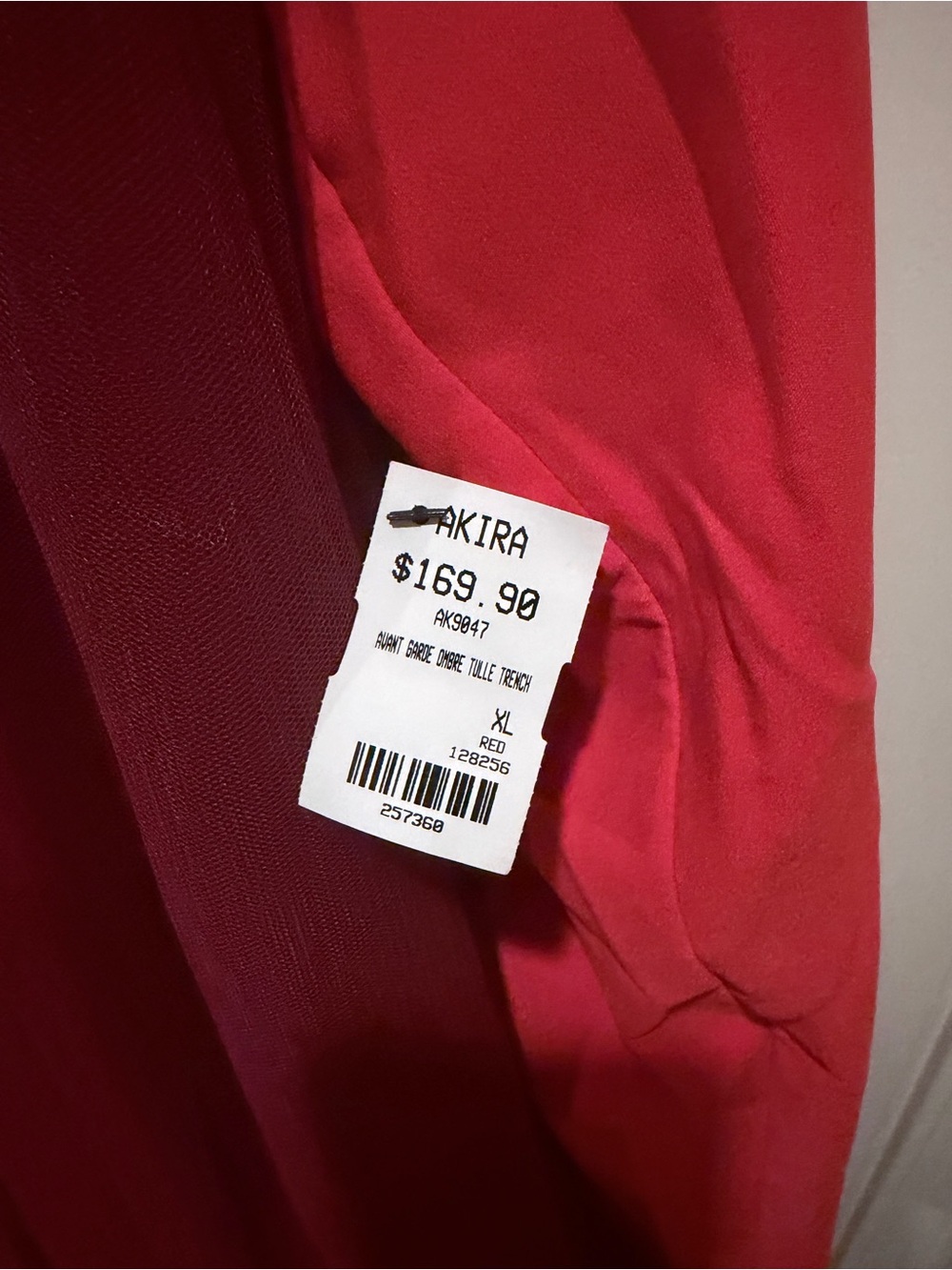 AKIRA Bold Red Layered Tulle Trench - Picture 4 of 5